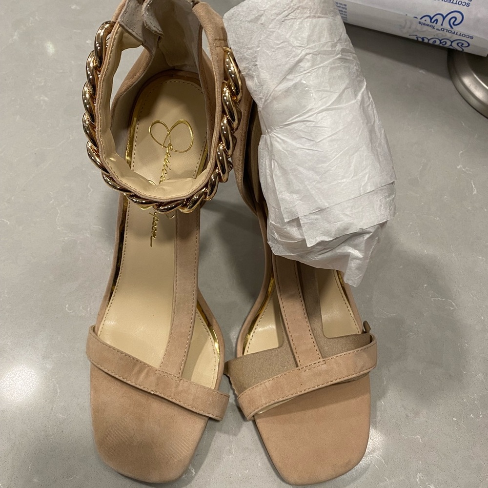 Brand new Jessica Simpson tan suede heels. Size 8.